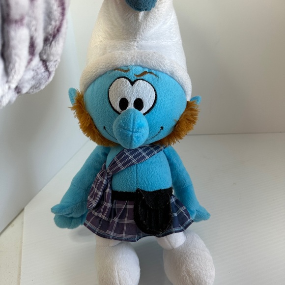 The SMURFS MOVIE GUTSY Smurf Irish Scottish Blue Plush Kilt 17 inches - Picture 3 of 11